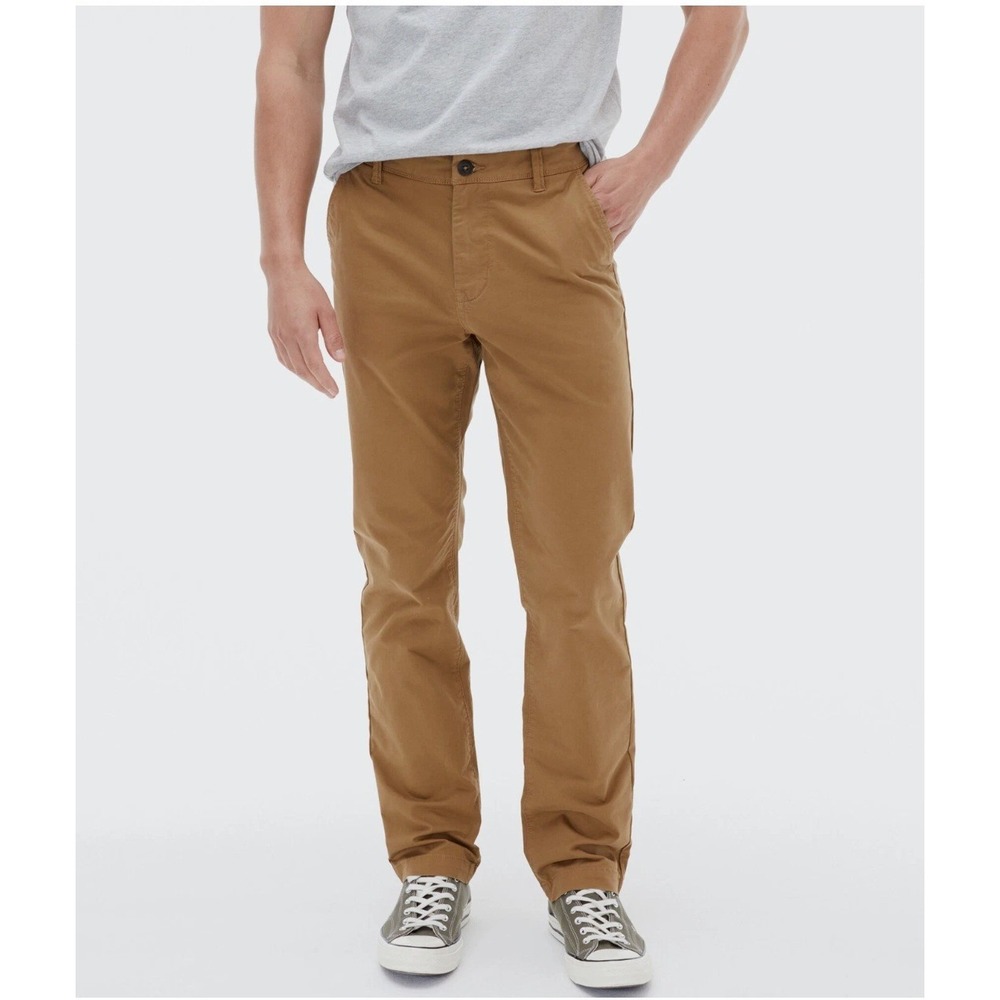 Aeropostale Slim Straight Pants 36/34 Brown Chino Khaki Twill Stretch Workwear